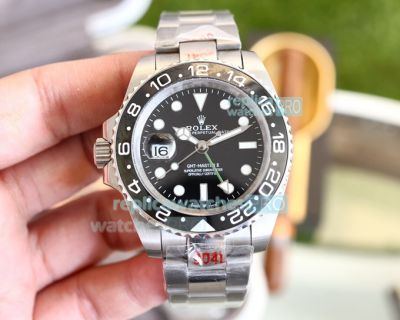 High Replica Rolex GMT Master II Watch Black Face Stainless Steel strap Black Ceramic Bezel  40mm